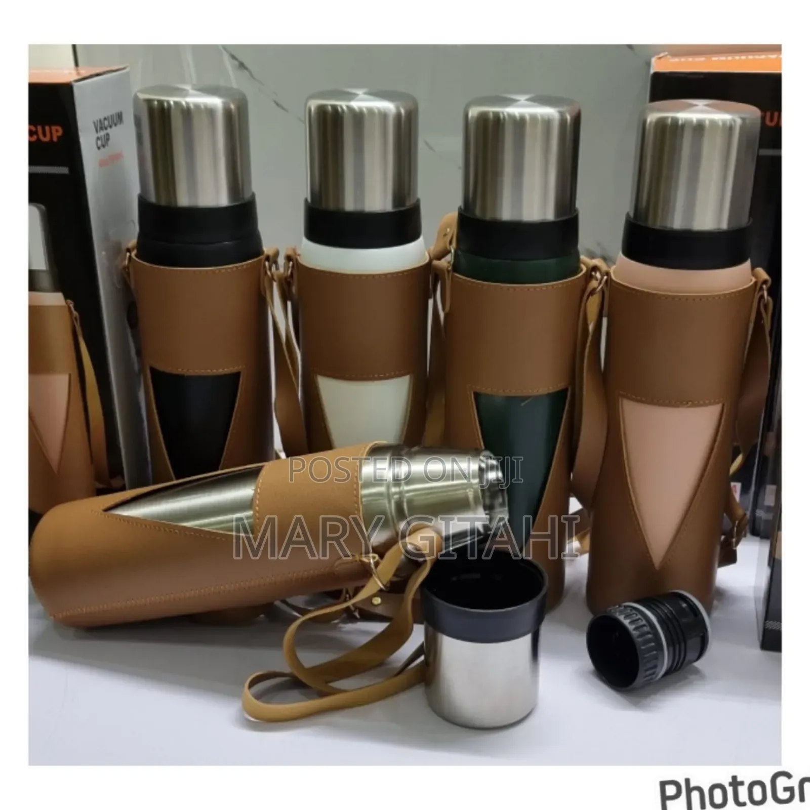1000ml and 1200ml Camping Thermocup in Leather Carrier Bag