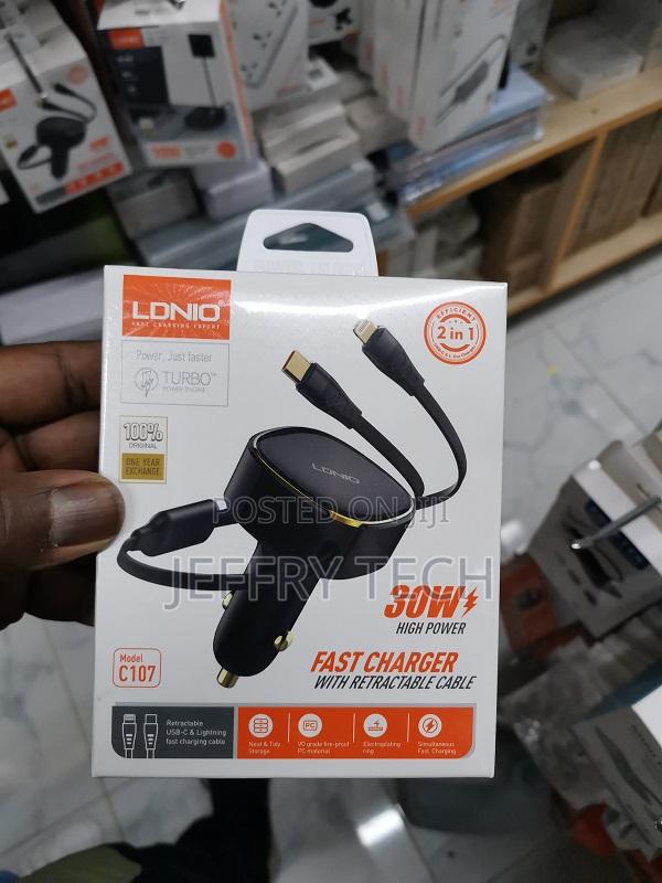 Ldnio C107 30w Wired Type-C or Lightning Ultra Fast Car Cha