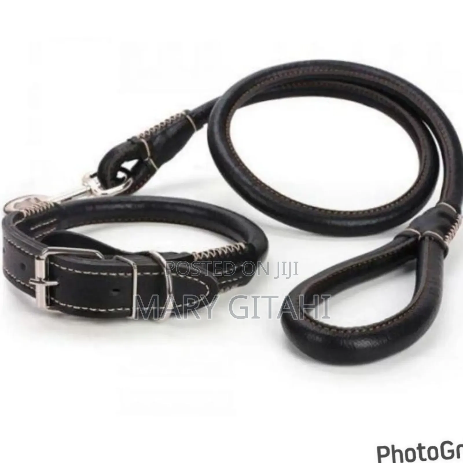 Complete Set Easy Grip Rolled Up Leather Dog Collarandleash*