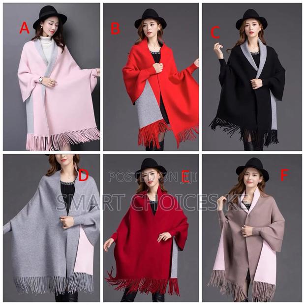 Plain Double Sided Long Sleeve Ponchos Shawls With Tassels