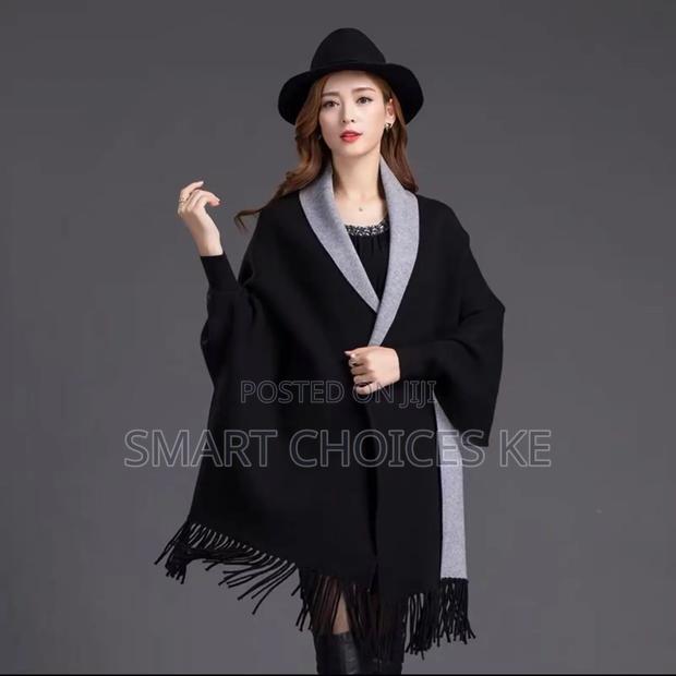 Plain Double Sided Long Sleeve Ponchos Shawls With Tassels - thumbnail 7