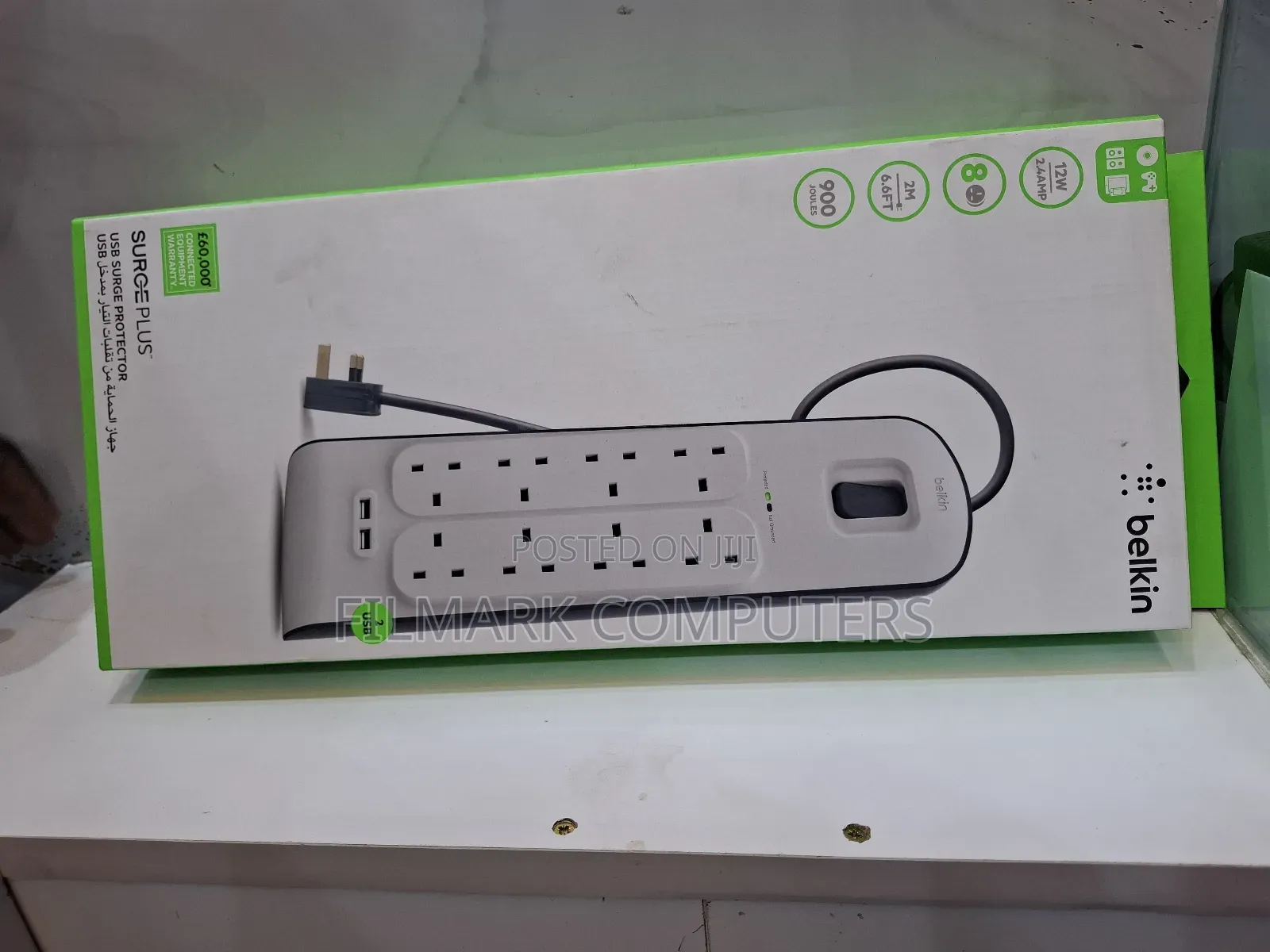 Belkin Surgeplus 8 Way Extension With Dual Usb Outputs
