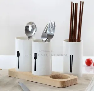 3pc Cutlery Organizer With Oak Base.