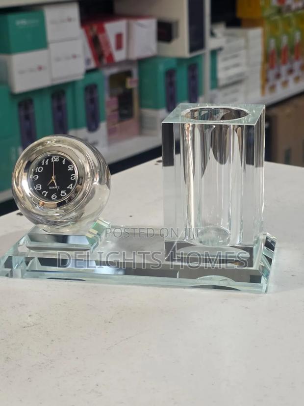 Crystal Glass Desktop Clock Pen Holder Set-Tt - thumbnail 2