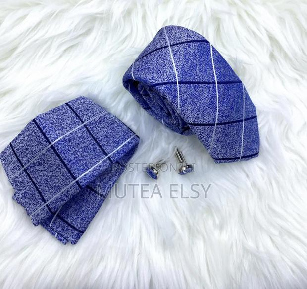 Sky Blue Striped Checked Executive Tie Sets - main view