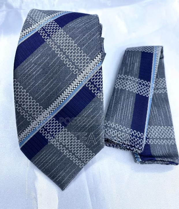 Sky Blue Striped Checked Executive Tie Sets - thumbnail 2