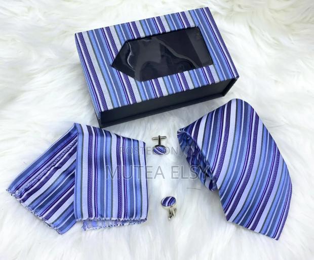Sky Blue Striped Checked Executive Tie Sets - thumbnail 3