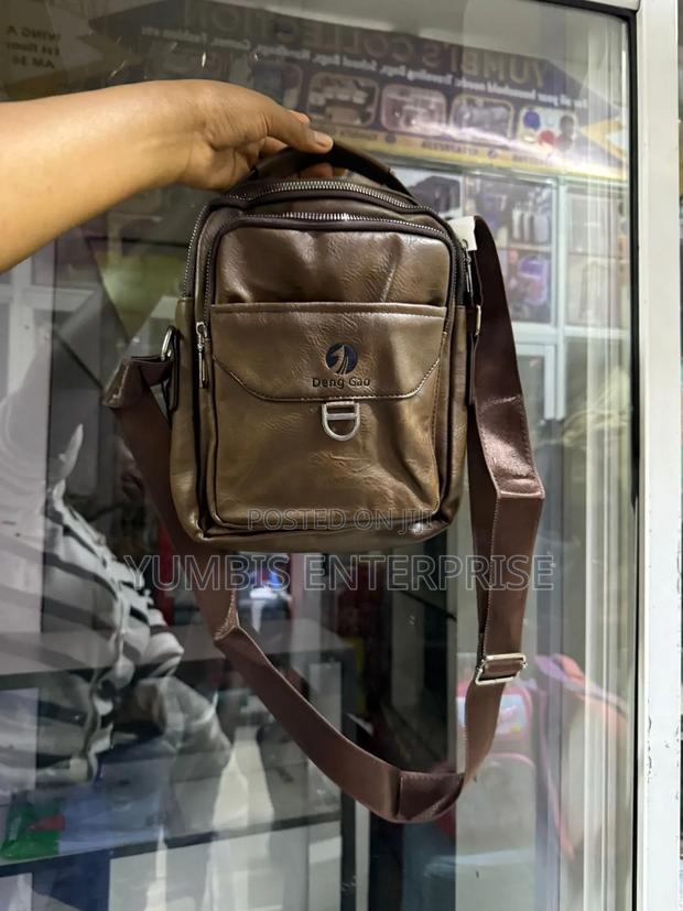 Dark Brown Unisex Leather Sling/Shoulder Bags Multi Pockets - thumbnail 2