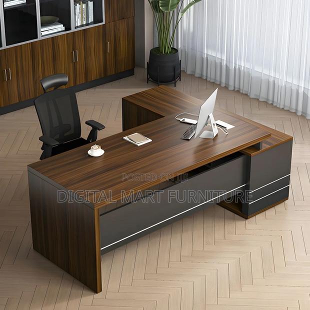Office Desk: Rustic Brown Executive Computer Desk