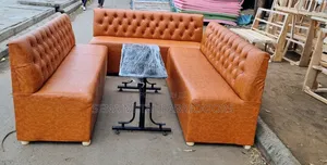 Restaurant Couches With a Black Table