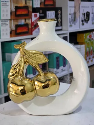 Modern Ceramic Vase With Golden Cherry Design*