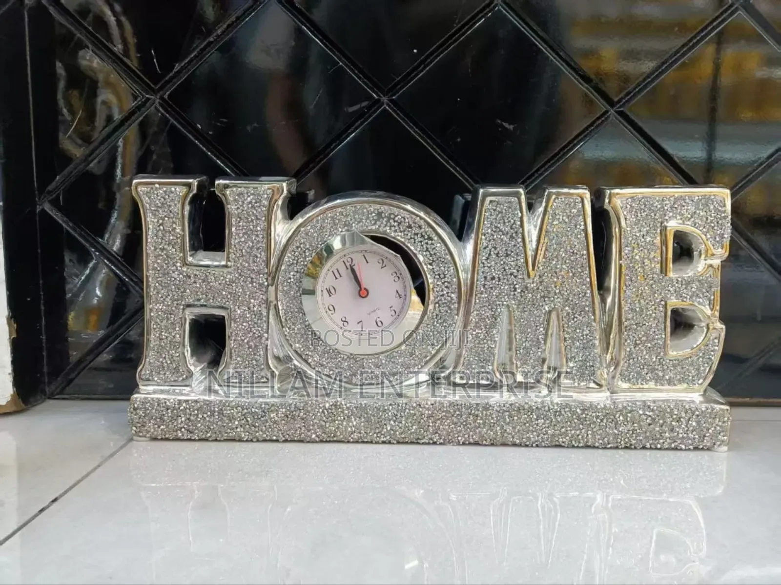 Elegant Glittery "Home" Tabletop Clock Decor*