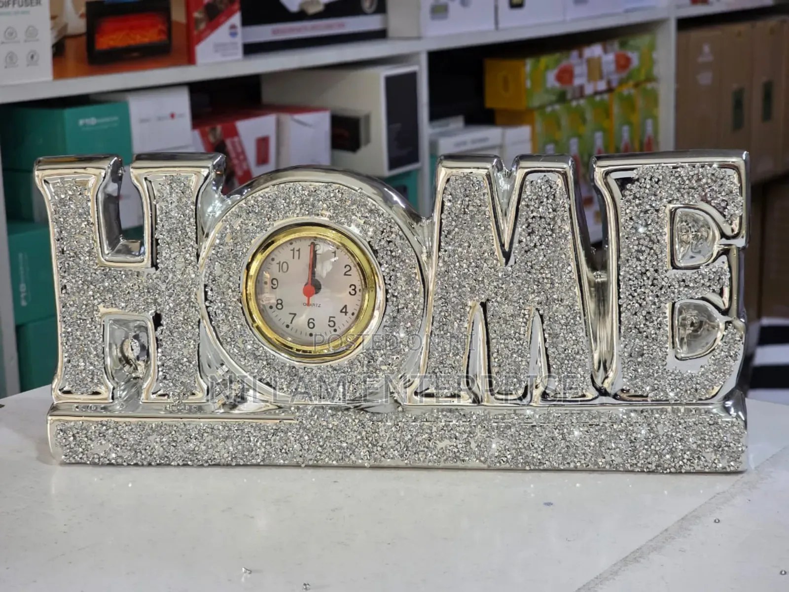 Elegant Glittery "Home" Tabletop Clock Decor*