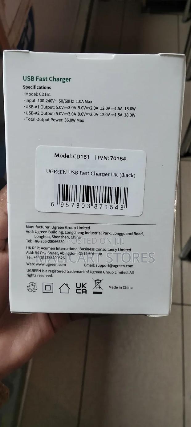Ugreen Cd161 Usb Fast Charger Uk Black - thumbnail 2