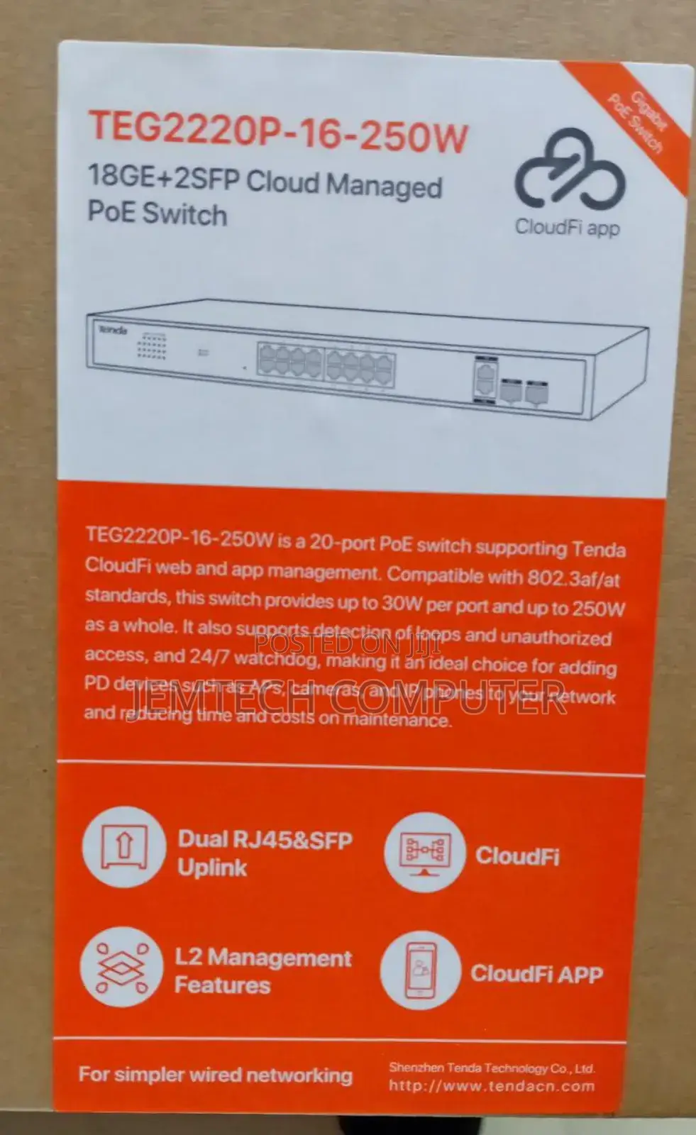 Tenda Teg2220p-16-250w Switch Cloud Managed 16 Port Poe
