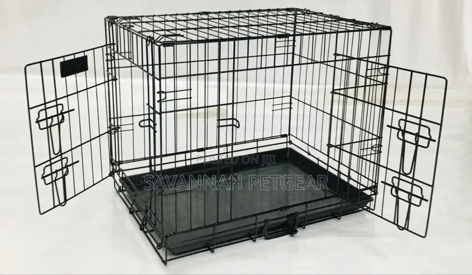 Double Door Pet Dog Kennel Crate Cage Foldable Heavy Duty- L