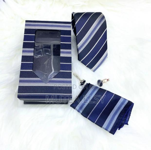 Navyblue Stripped Executive Tie Sets - thumbnail 2