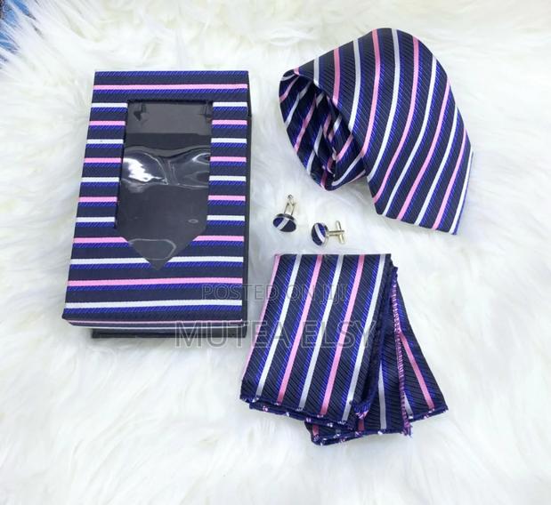 Navyblue Stripped Executive Tie Sets - thumbnail 3