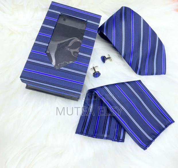 Navyblue Stripped Executive Tie Sets - thumbnail 4