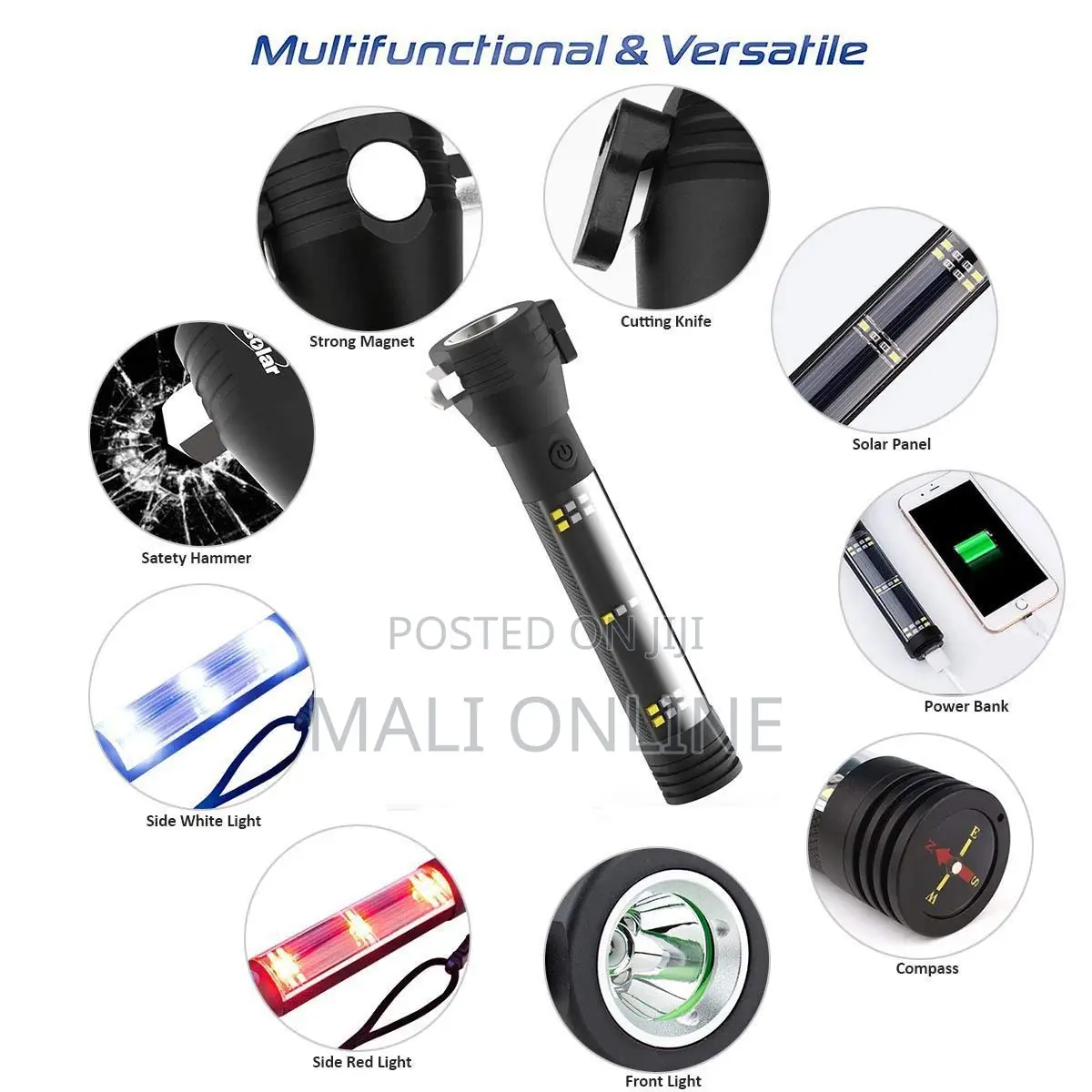 Solar Tactical Flashlight Led Emergency Tool Rechargeable