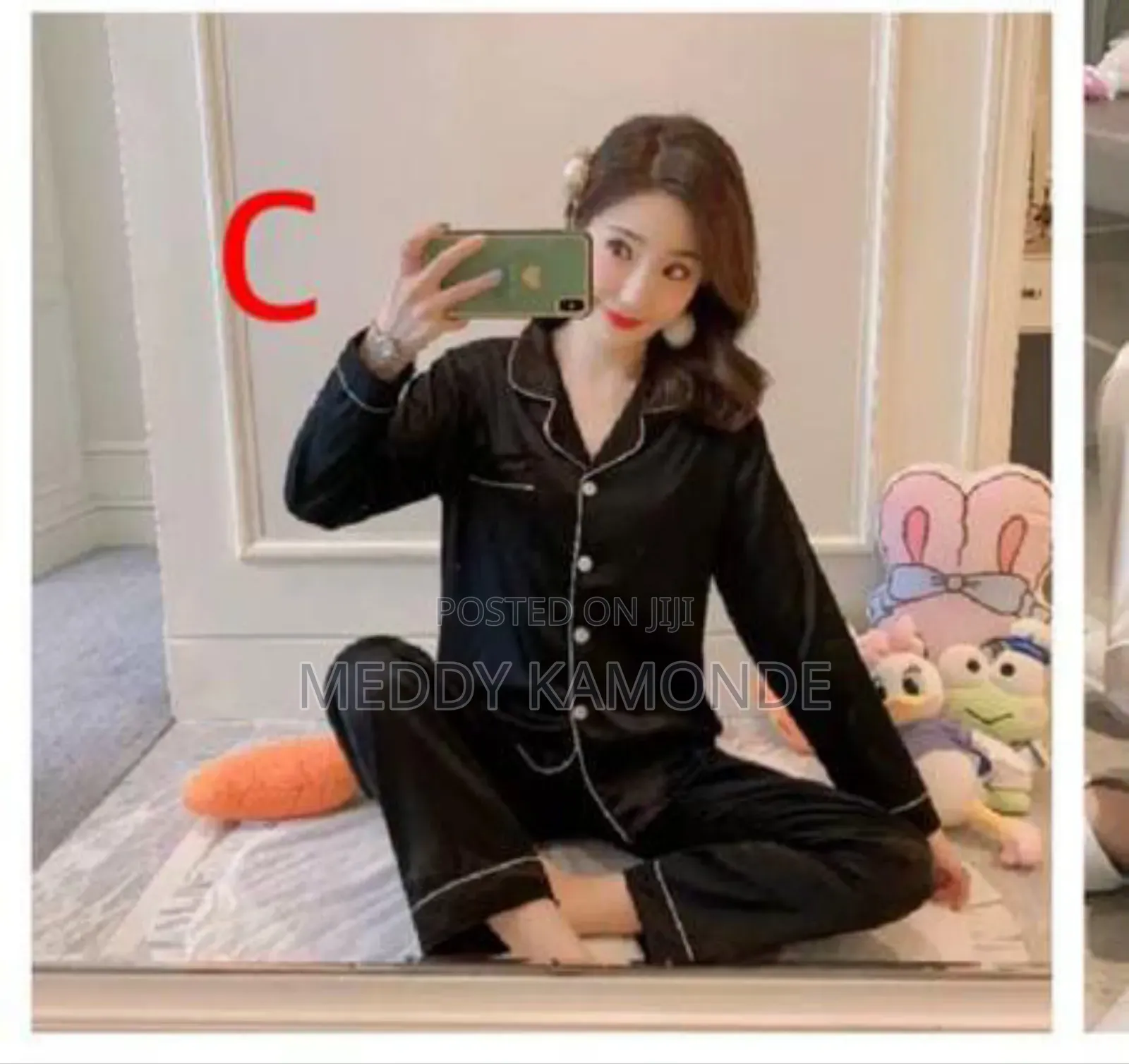 Designer Black Silk Sleep Wear/Pajamas