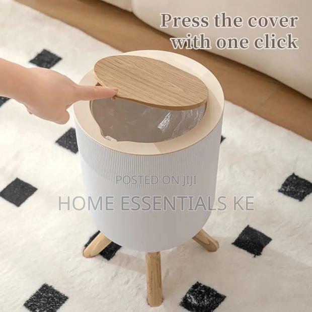7l Nordic Style Garbage Container With Wood Grain Cover
