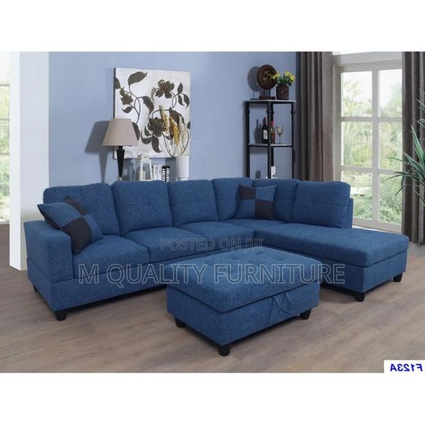Blue Comfy Corner Sofa With Footrest