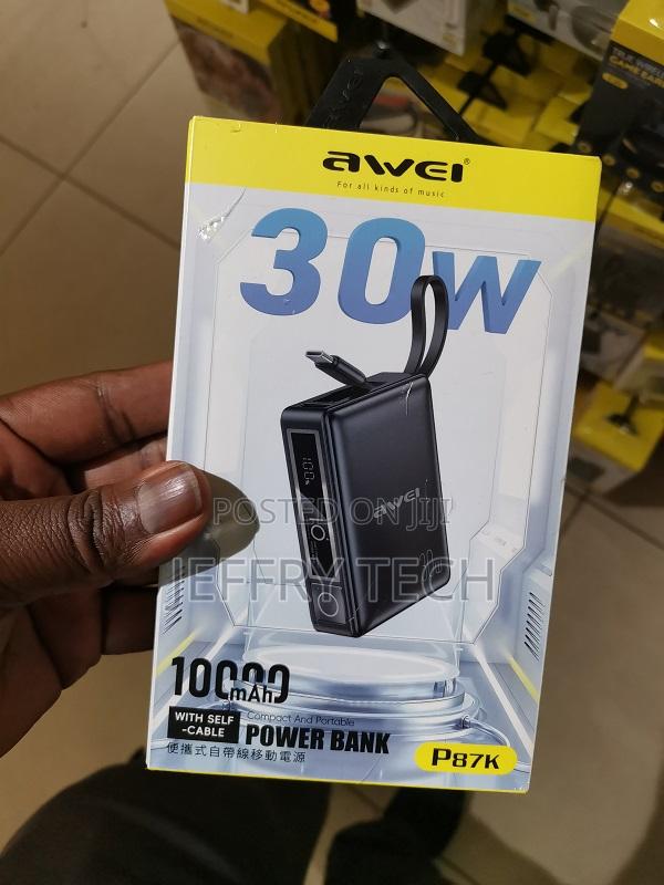 Awei P87k 10000mah 30w Powerbank Built-in Cable Power Bank