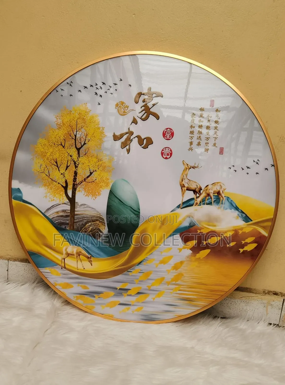 Circular Crystal Porcelain Wall Hanging With Aluminium Frame