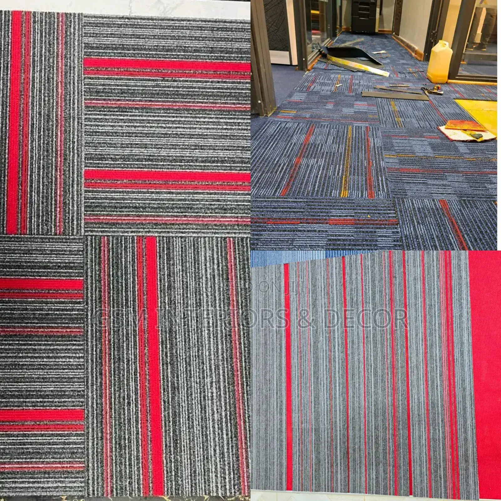 Classic Office Tiles in Red and Grey Stripes