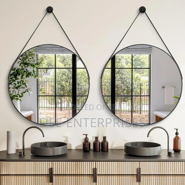 Round Hanging Mirror With Strap Decorative Wall Mirror 60cm - main view