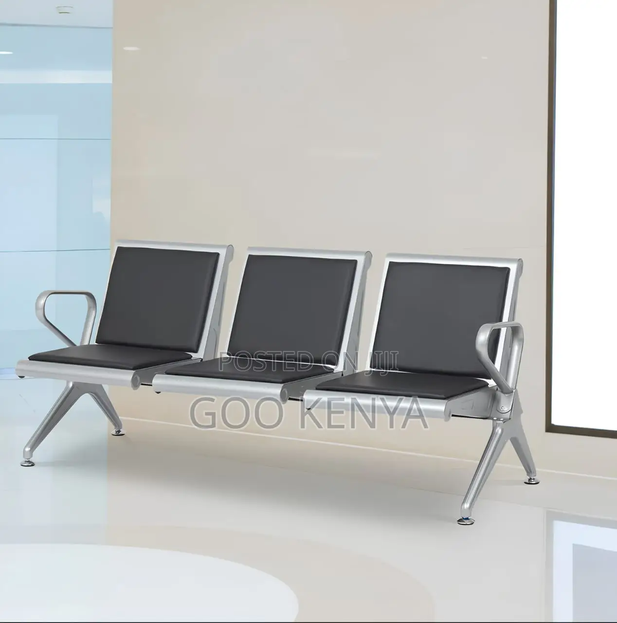 Office Chair ; 3- Link Leather Padded Waiting Bench