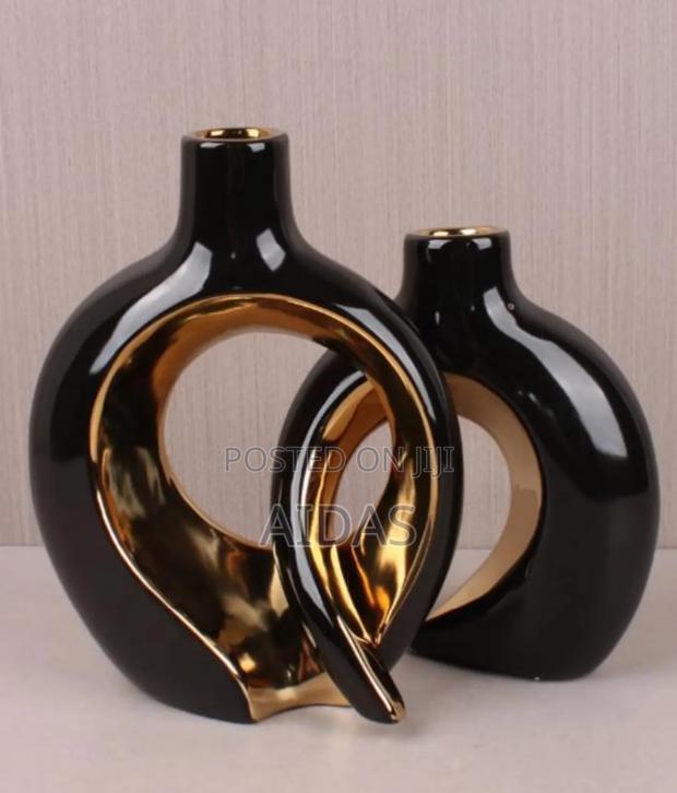 Modern Black Gold Ceramic Vase Abstract Home Decor (2pcs)