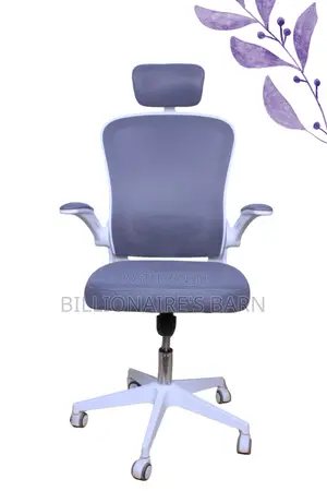 Office Chairs;. White Adjustable Mesh Chair With Headrest;