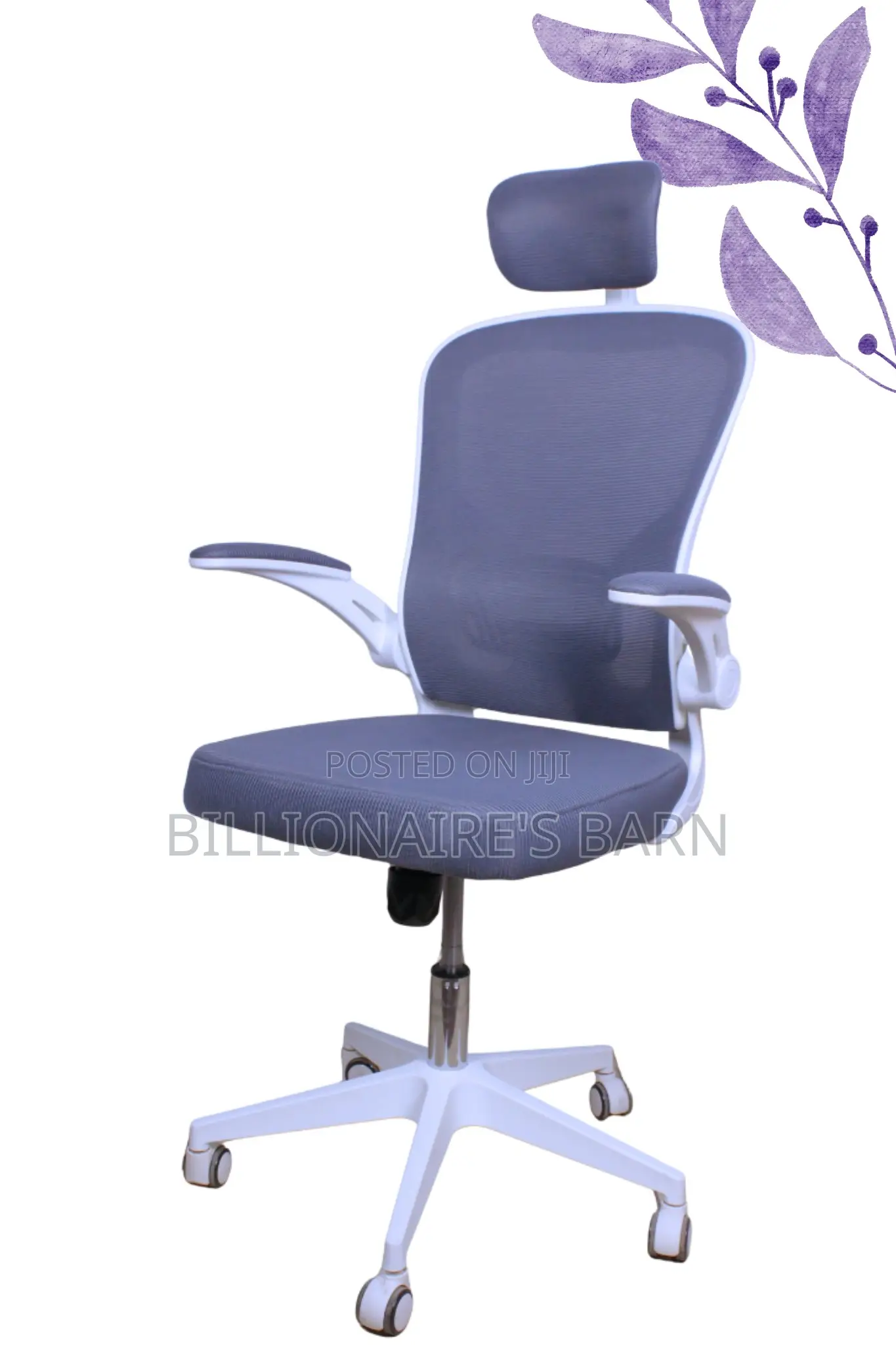 Office Chairs;. White Adjustable Mesh Chair With Headrest;
