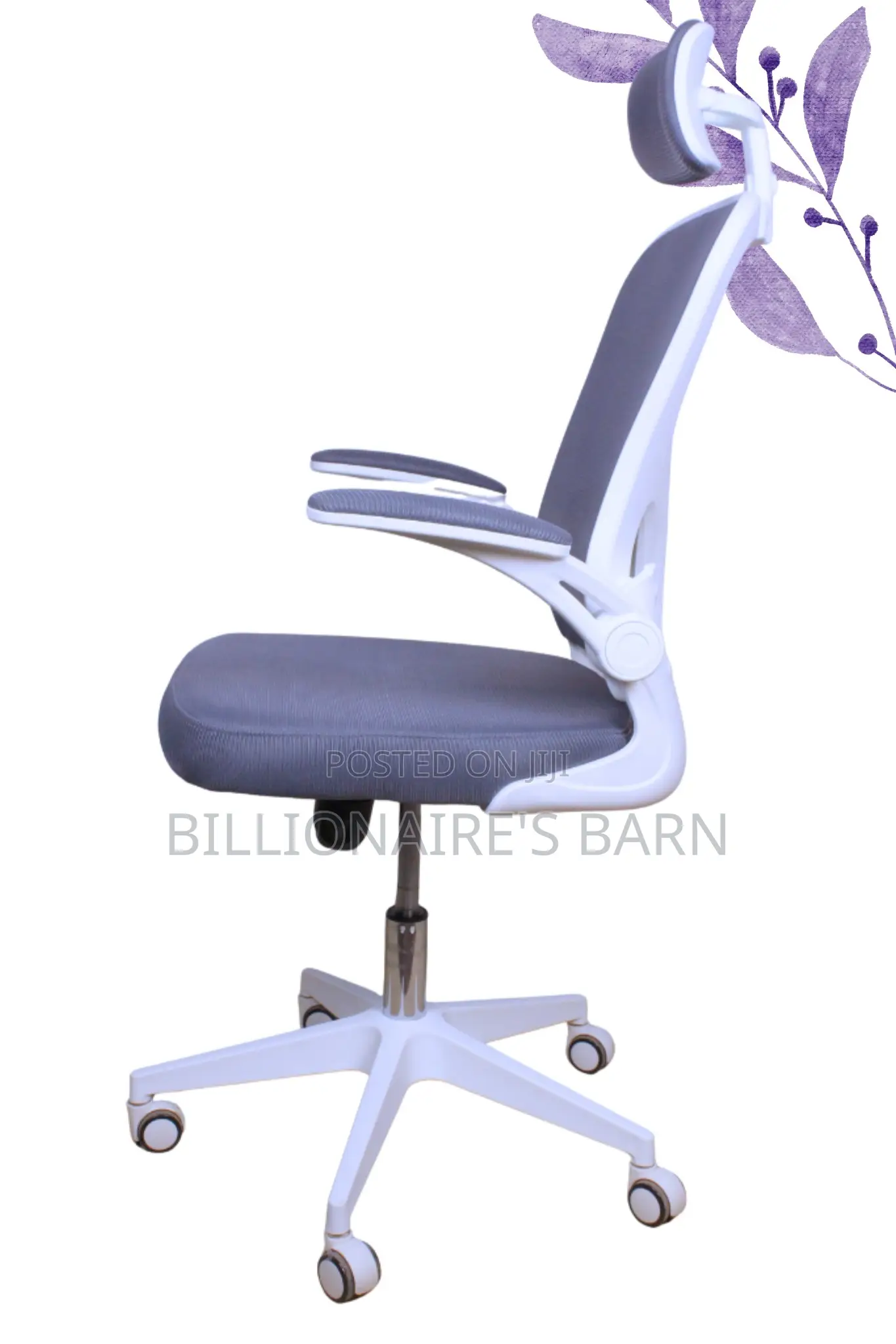 Office Chairs;. White Adjustable Mesh Chair With Headrest;