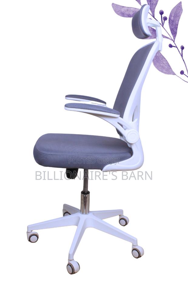 Office Chairs;. White Adjustable Mesh Chair With Headrest; - thumbnail 3