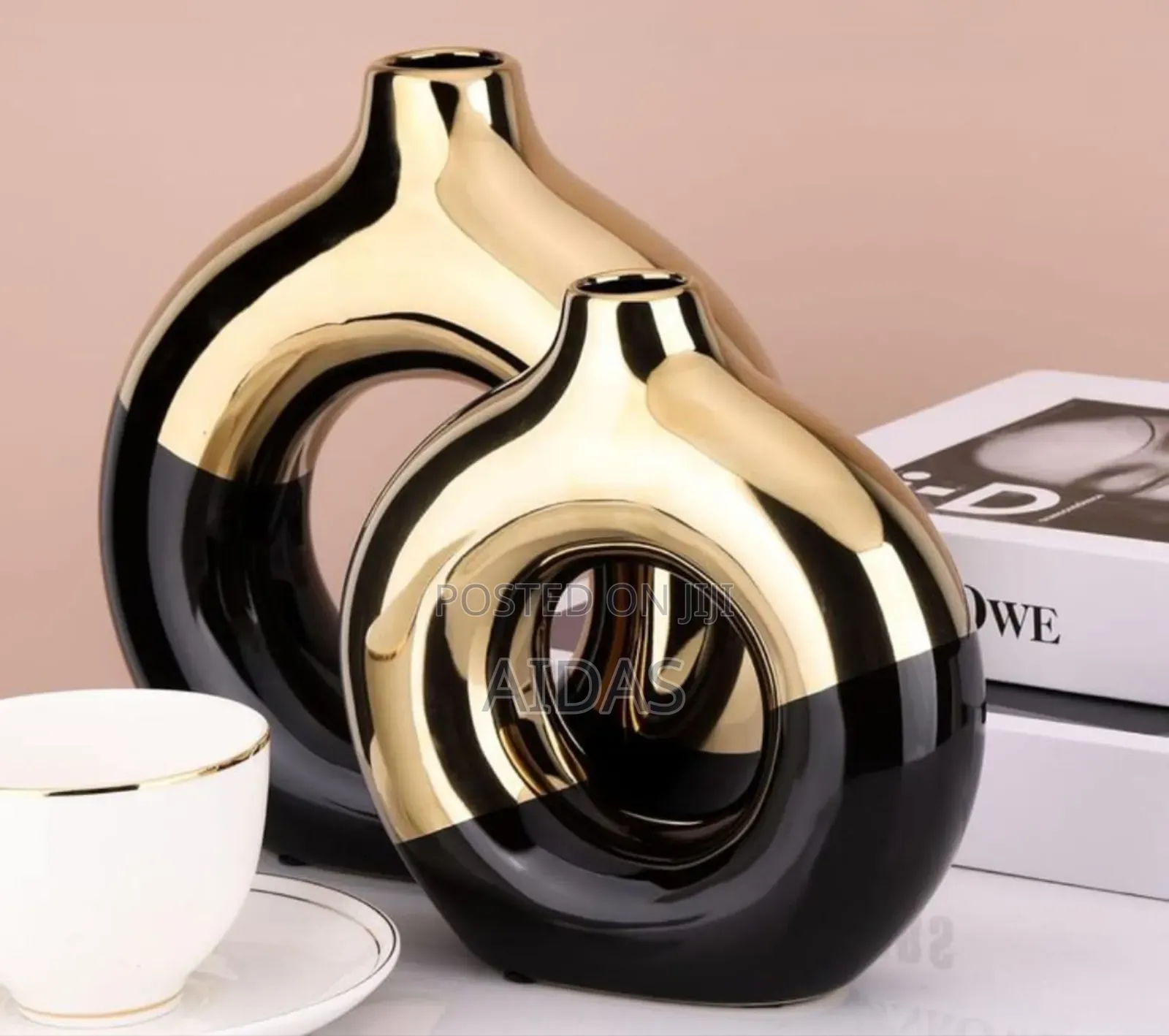 Modern Black Gold Decorative Ceramic Vases (Set Of