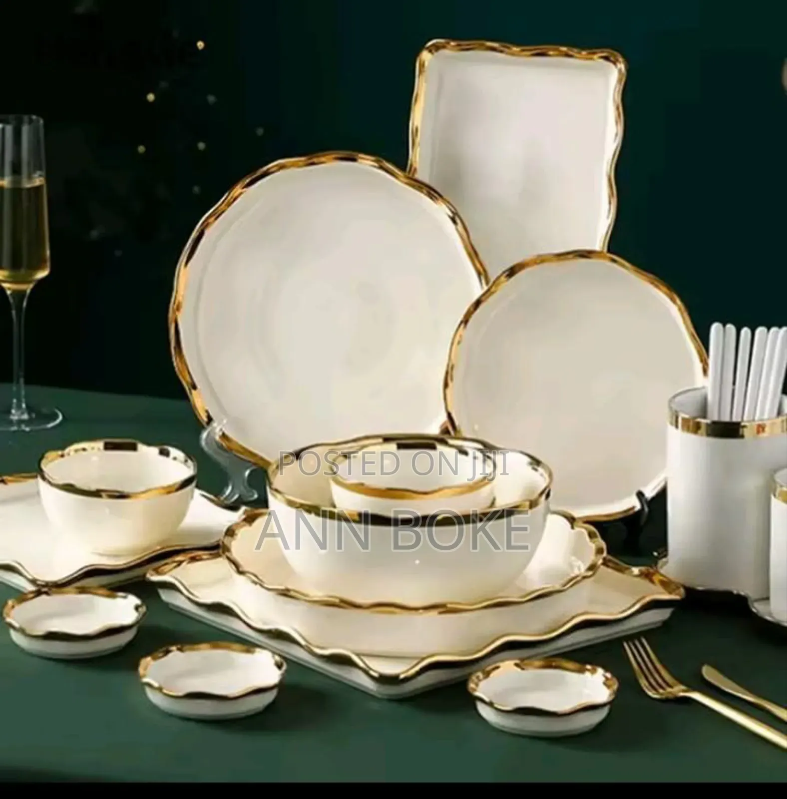 *30 Pc Luxury White Porcelain Ceramic Dinner Set*