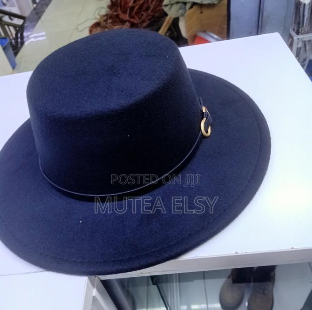 Black Fine Flat Brim Fedora Hats - main view