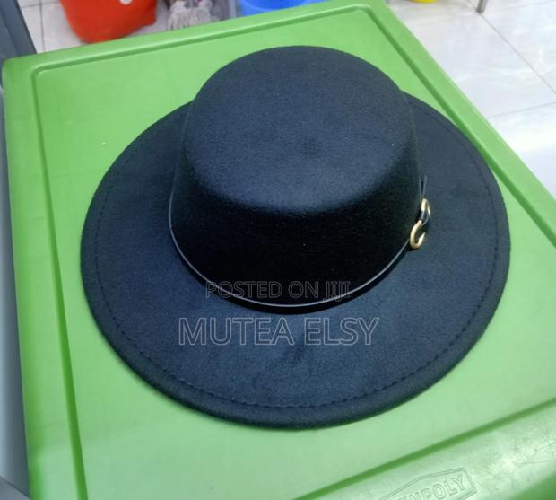 Black Fine Flat Brim Fedora Hats - thumbnail 2