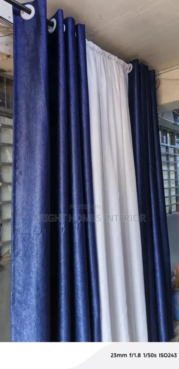 Navy Blue Curtain and Plain White Sheer - main view