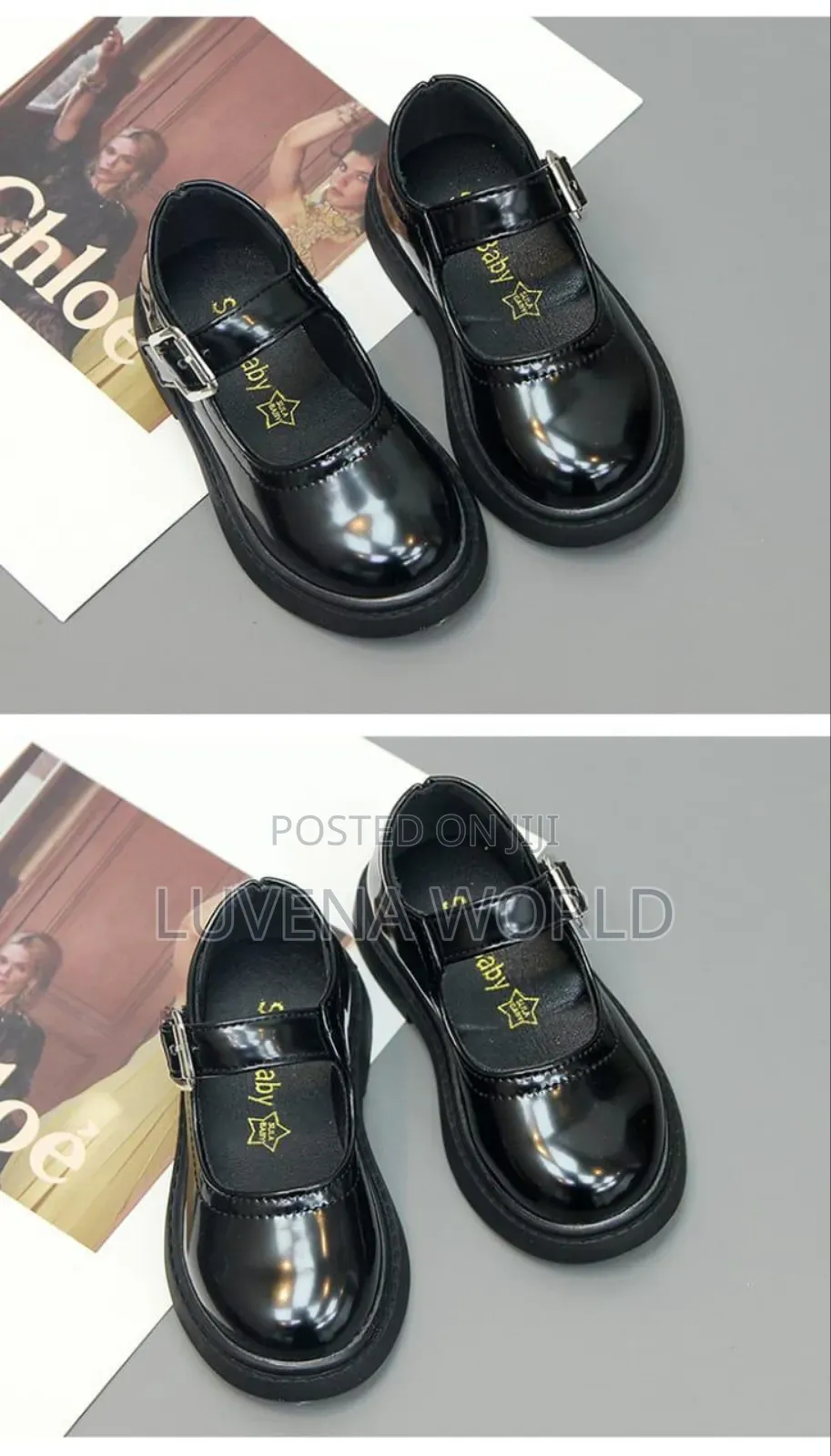 Pure Black Kids Doll Shoes