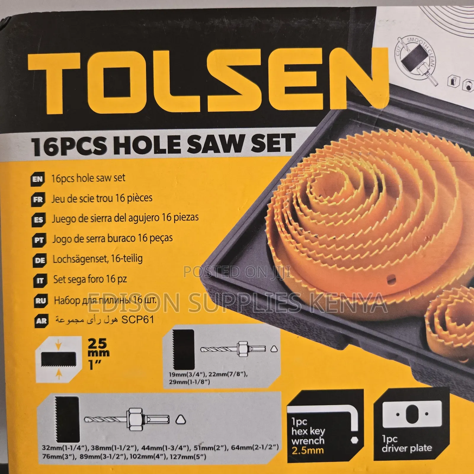 Tolsen Hole Saw Set 16pcs Drill Plywood Drywall Wood Plastic