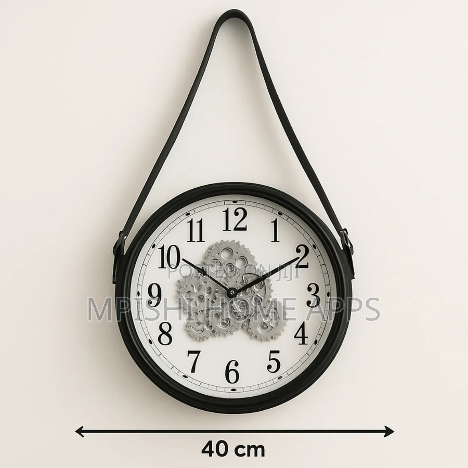 Strap Wall Clock 40cm Black White