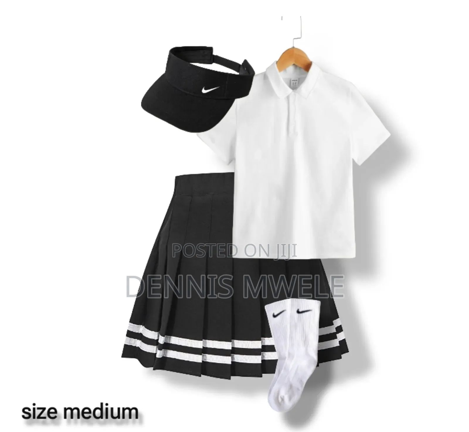 Trendy Nike-Inspired Polo, Pleated Skirt, Visor Socks