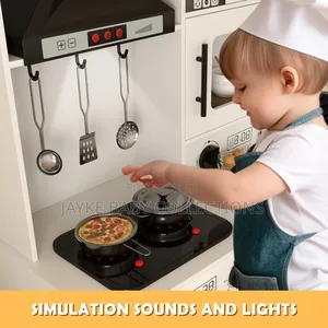 White Wooden Kids Kitchen Set With Water Lights