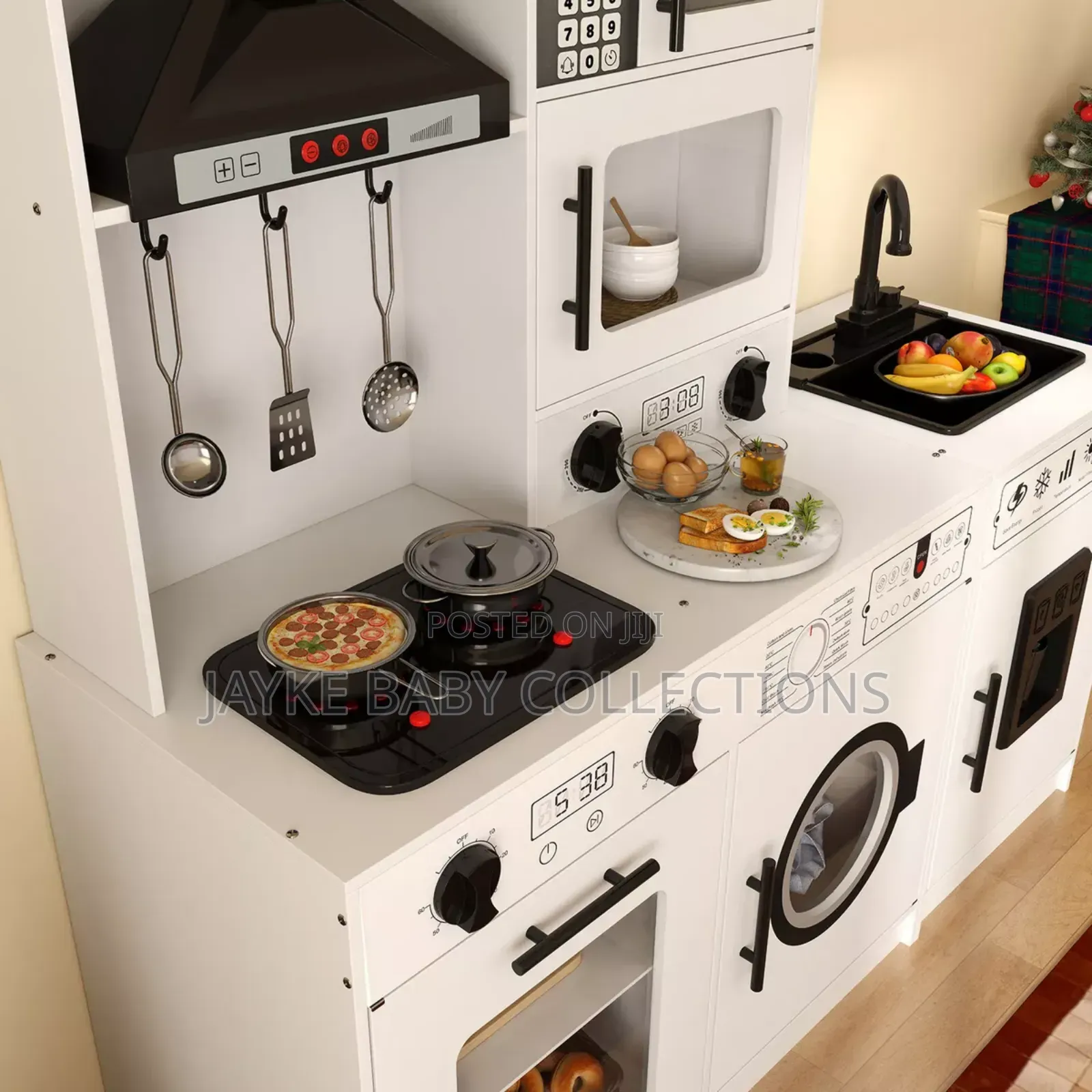 White Wooden Kids Kitchen Set With Water Lights