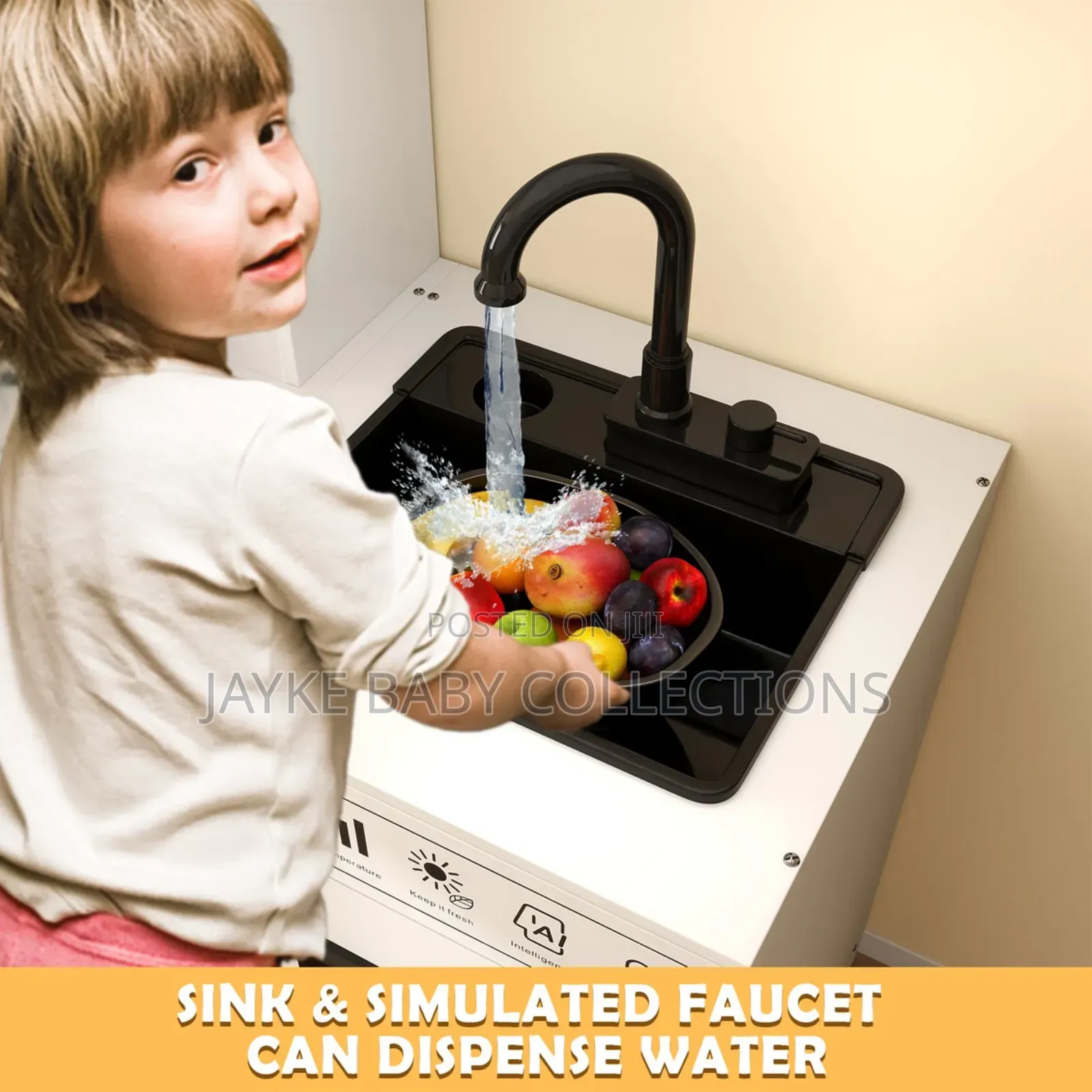 White Wooden Kids Kitchen Set With Water Lights