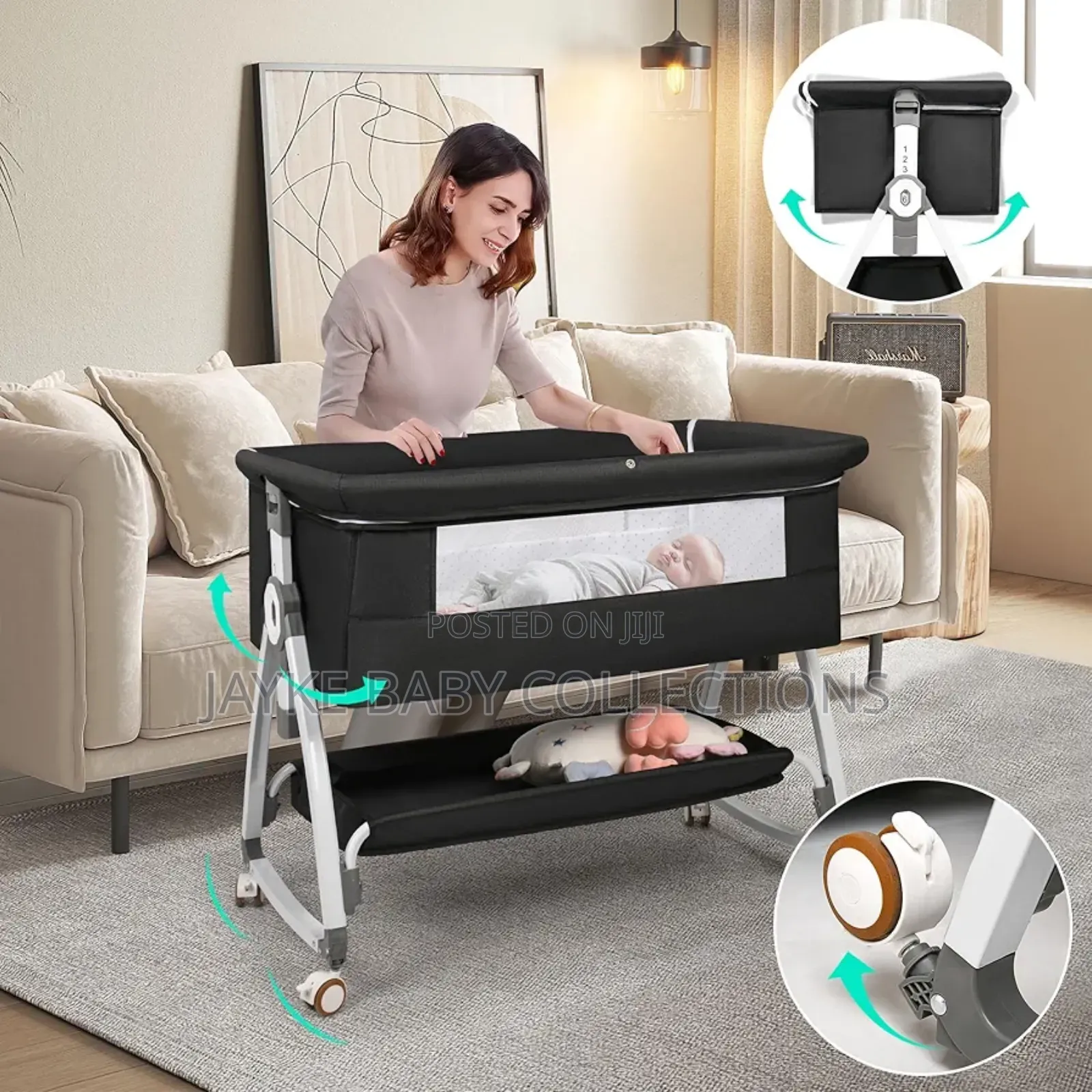 3-in-1 Baby Bassinet Bedside Sleeper With Canopy